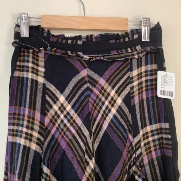 Free People Ombré Dip-dyed Plaid Maxi Skirt Frayed Hem Purple Red Black - Picture 4 of 7